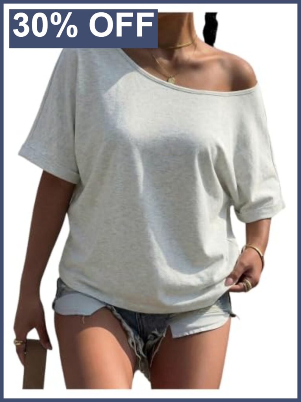 Off Shoulder Oversized Tee Short Sleeve Dressy CasualSummer